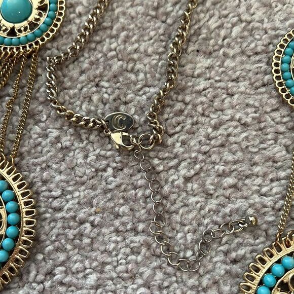 Charming Charlie gold and turquoise statement necklace - Picture 3 of 3